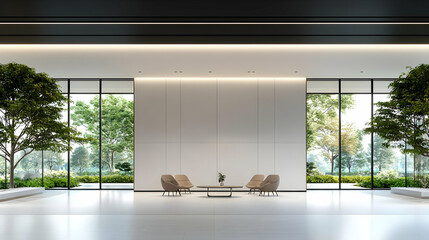 Modern Minimalist Office Interior with Natural Lighting and Greenery
