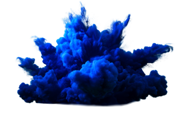 Bright blue smoke cloud on transparent background during design work