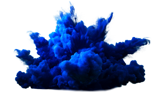 Bright blue smoke cloud on transparent background during design work