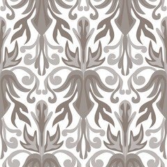 Damask style colorful pattern, grey, brown, white colors. Seamless floral pattern-705.