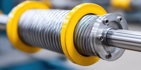 Coiled steel wire on roller machine. precision industrial wire processing equipment