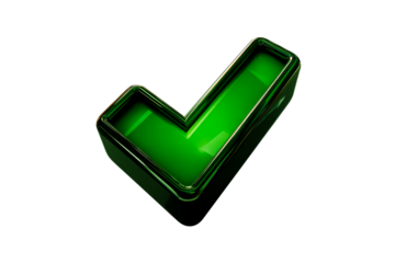 Green check mark icon on transparent background for validation use