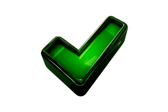 Green check mark icon on transparent background for validation use