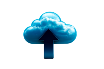 Cloud upload icon with upward arrow for digital storage concept