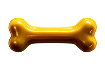 Yellow bone shaped dog chew toy, transparent background