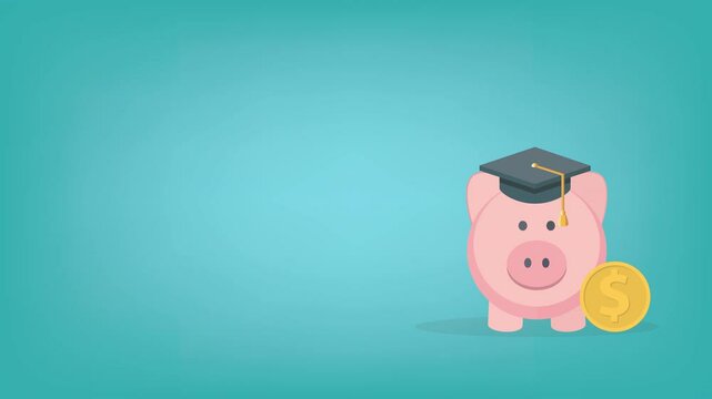 Graduation cost, expensive education, scholarship loan budget, education savings and investment concept. Piggy bank in flat design.