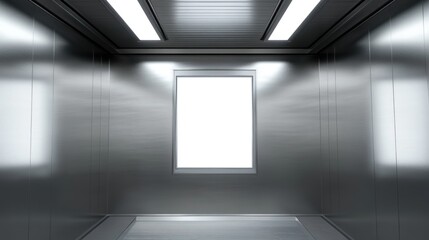Modern, empty elevator interior with blank advertisement space.
