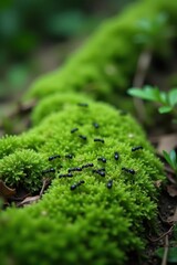 Fototapeta premium A Colony of Ants Crawling on Lush Green Moss in a Natural Setting