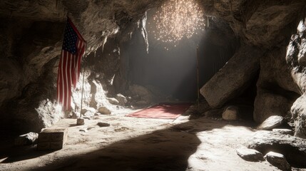 Cave Interior with Flag and Red Carpet