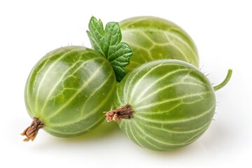 Close up View of Fresh Green Gooseberries on a White Backdrop Generative AI