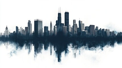 Abstract city skyline silhouette sticker in metallic tones