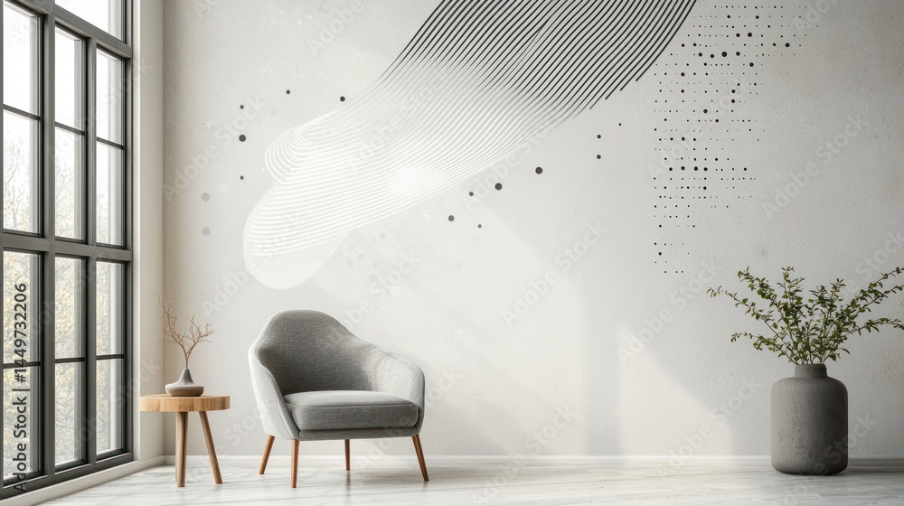 Poster abstract dots and lines pattern sticker in a minimalistic room
