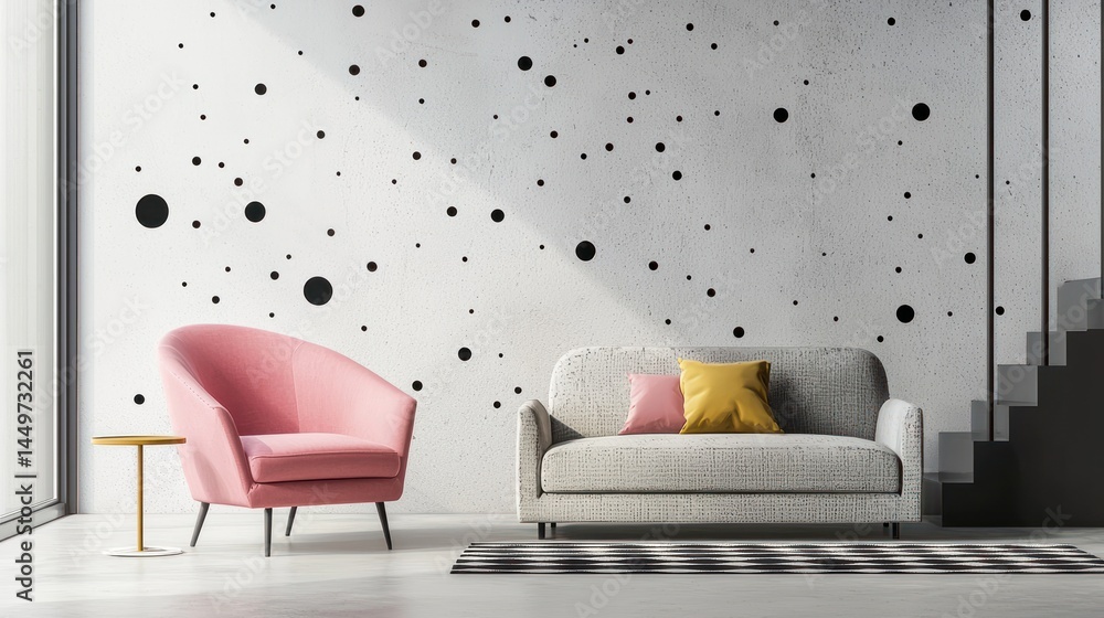 Poster abstract dots and lines pattern sticker in a minimalistic room
