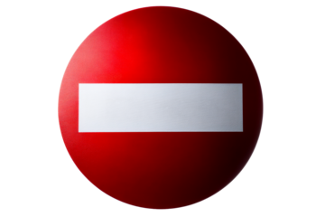 Red no entry sign against a transparent background