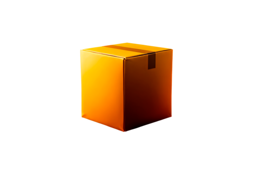 Bright orange cardboard box with transparent background