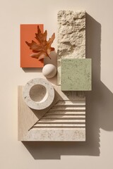 Abstract composition of geometric shapes and natural elements