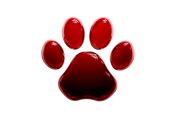 Bright red paw print on transparent background for playful designs