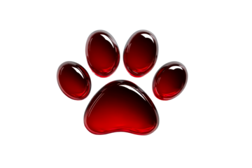 Red paw print with a transparent background for various uses
