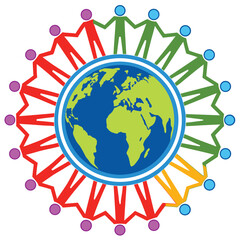 Colorful Human Figures Standing in Circle Globe Unity