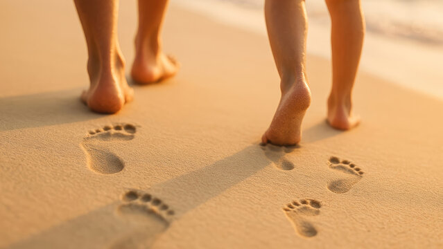Footprints bonding beach walk