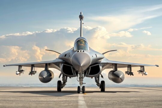 Dassault Rafale Jet on Runway With Clear Sky Background Generative AI