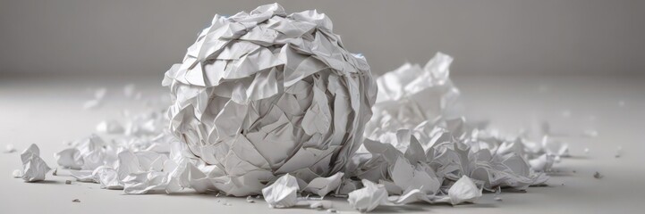 Obraz premium A discarded ball of crumpled white paper, ready for recycling , macro, abstract, waste