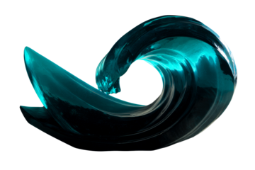 Beautiful turquoise wave sculpture with a transparent background