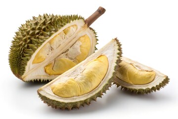 Obraz premium Durian Fruit Cut Open Revealing Yellow Flesh and Texture Generative AI