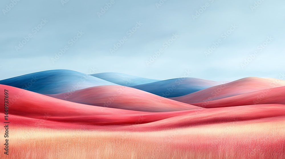 Poster abstract landscape of undulating colorful fields
