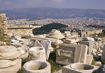 stone carvings on the Acropolis of  Athens,  Greece