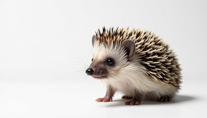 Obraz premium Close-up of a single hedgehog against a stark white backdrop , graphic, white