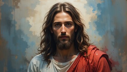 Jesus portrait with long hair and beard