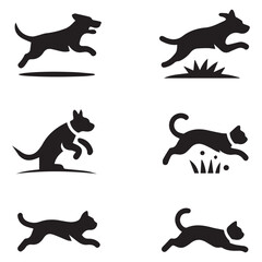 Dogs and Cats in Action Silhouettes of Jumping and Running Animals