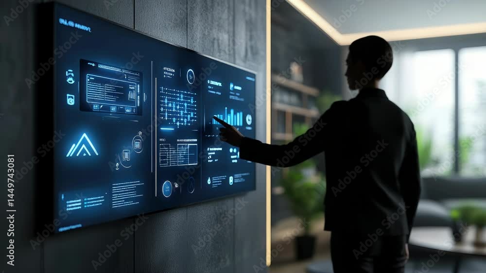 Poster a sleek and modern smart home automation interface featuring ai-powered technology for seamless cont