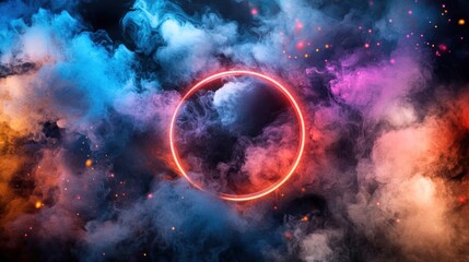 Vibrant colorful smoke and glowing ring, a captivating abstract display.