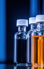 laboratory glassware with blue liquid