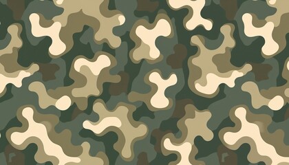 Naklejka premium Seamless military camouflage pattern. Army camo texture, background for seamless wallpaper. Green, brown, beige, tan colors. Camo background design for textile, clothing, uniform. Ideal for hunting,