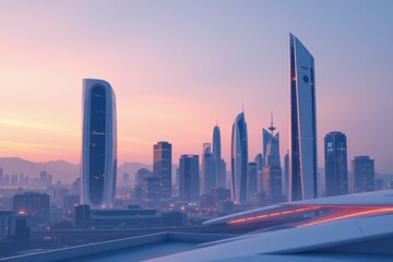 Obraz premium Futuristic Cityscape at Sunset