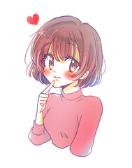 恋をしている女性　笑顔　口元に指を添える