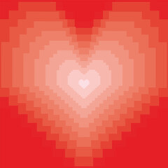 Pixelated heart shape vector in red gradient, symbolizing love and warmth in retro 8-bit style. Perfect for Valentine's Day, digital art, or romantic-themed designs. Pixel heart vector.