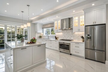 Modern Kitchen With White Cabinets and Stainless Steel Appliances