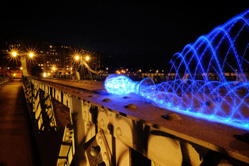 Langzeitbelichtung Flasche, schweissen, licht, stahl, flame, abstrakt, branche, blau, gewerblich, dunkel, heizen, funke, br&uuml;cke, fluss, stadt, architektur, langzeitbelichtung, st&auml;dtisch, anreisen, 