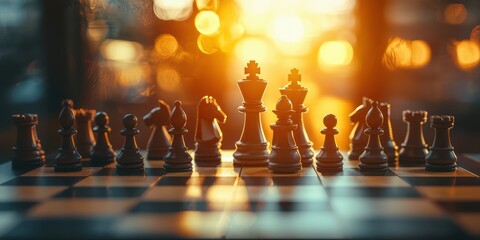 a close up of chess pieces on a board 