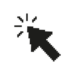 Fototapeta premium Pixelated Mouse Cursor Click Icon. Digital Interaction And User Interface Navigation Symbol. Online Engagement And Web Browsing. Isolated Vector Illustration