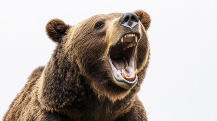Close-up of a large brown bear roaring.