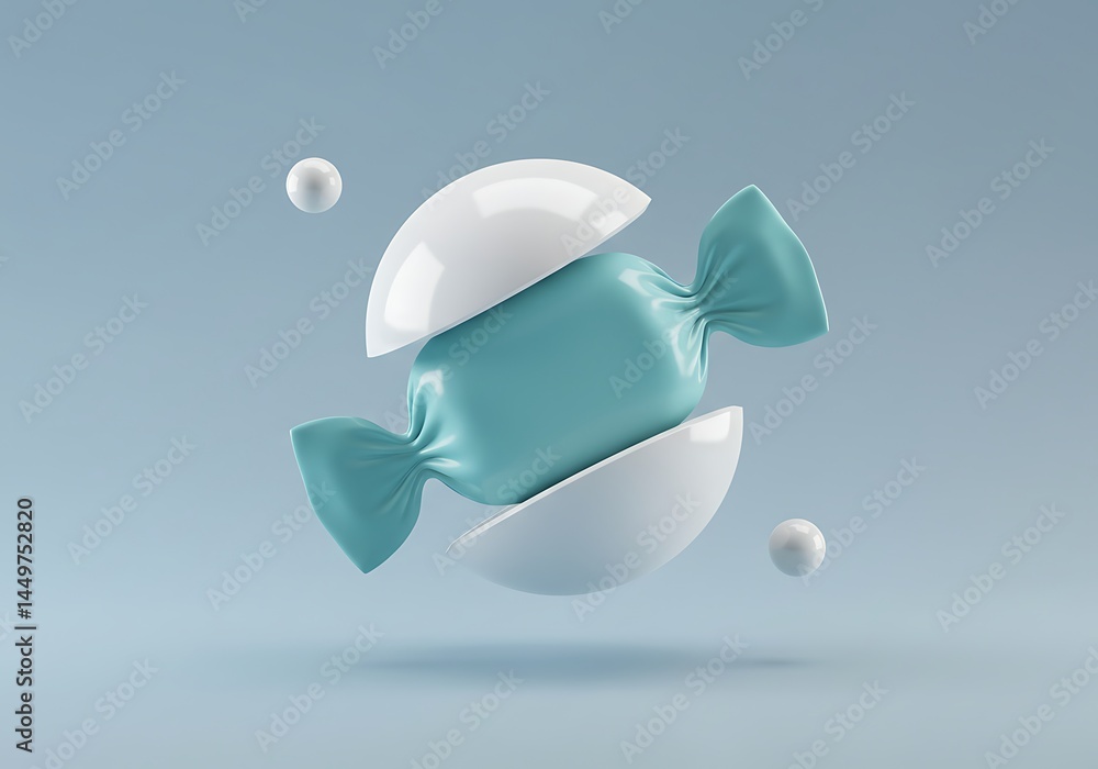 Fototapete abstract rendering showcasing a candy wrapped in segments with smooth materials