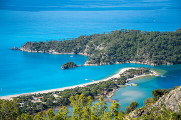 Obraz premium The Oludeniz Beach view from hill in Fethiye Town of Turkey