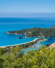 The Oludeniz Beach view from hill in Fethiye Town of Turkey
