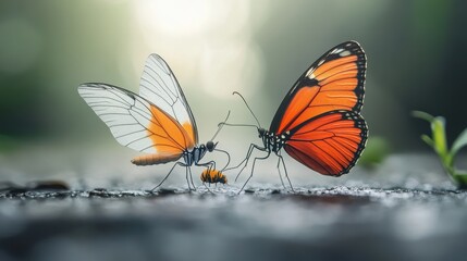 Fototapeta premium Colorful Butterflies Gathering Nectar in a Lush Garden Setting