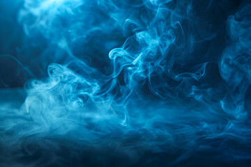 smoke on blue background, Vivid blue mist smoke background, smoke elegantly billows through the air, 